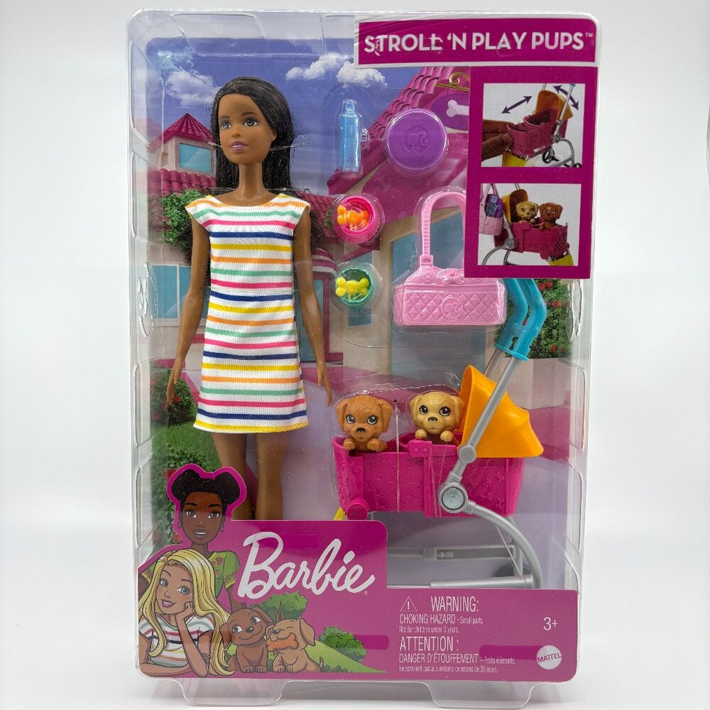 NEW Barbie Stroll ’N Play Pups Doll Stroller Playset